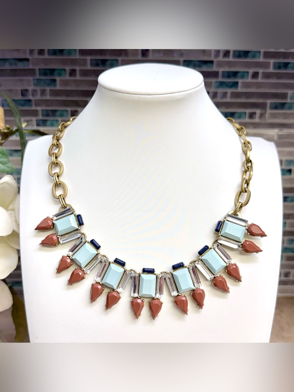 J Crew art deco style rhinestone statement necklace